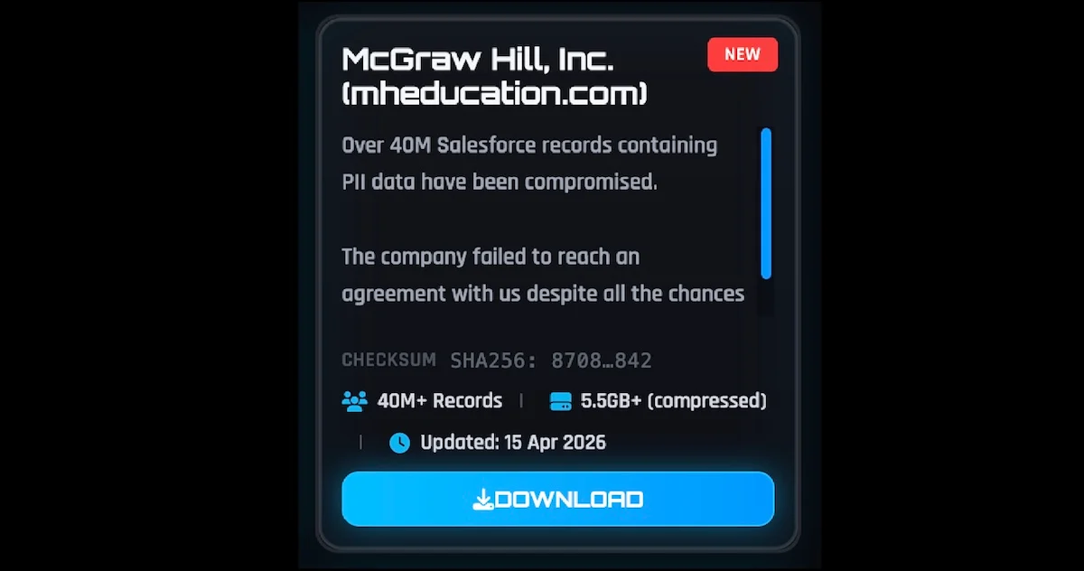 Καταχώρηση McGraw Hill στην πύλη εκβιασμών του ShinyHunters