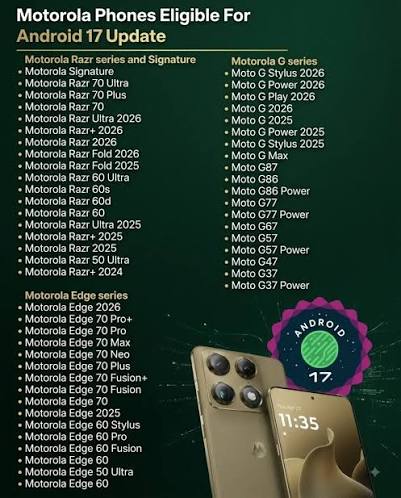 Android 17 στα Motorola: Ποια Κινητά Παίρνουν Αναβάθμιση και Τι Αλλάζει Android 17 στα Motorola: Ποια Κινητά Παίρνουν Αναβάθμιση και Τι Αλλάζει